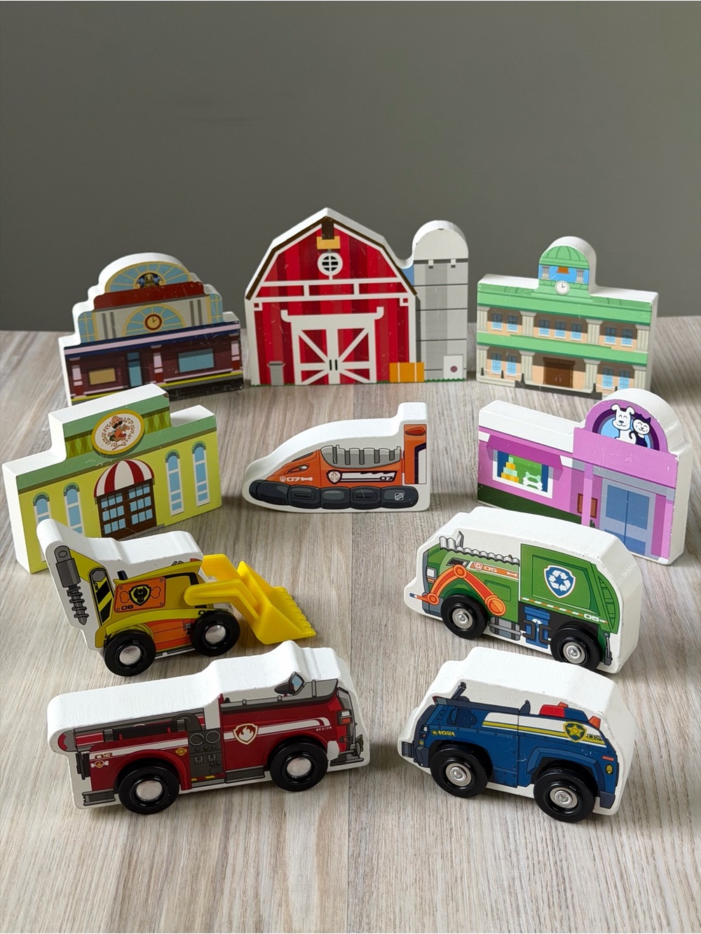 Melissa & Doug PAW Patrol Wooden Town Buildings and Vehicles Lot 10 Pcs Blocks